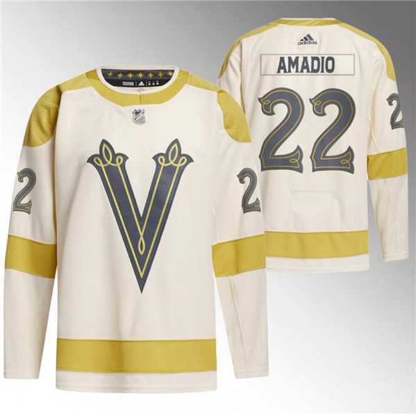 Men%27s Vegas Golden Knights #22 Michael Amadio Cream 2024 Winter Classic Breakaway Stitched Jersey Dzhi